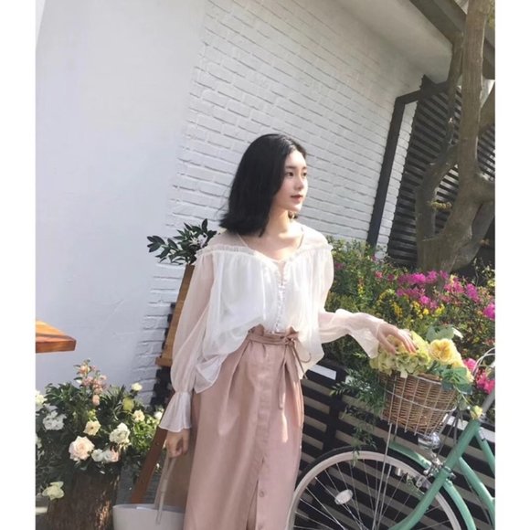 A Ling Long Skirt Over Knees Beige Pink - Picture 3 of 6
